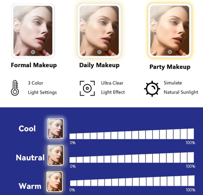 Travel Makeup Bag for Makeup Artists Large Makeup Case,with Mirror 3 Color Setting and Detachable 10x Magnifying Mirror Travel Makeup Bag,Portable Storage and Adjustable Dividers-dark blue