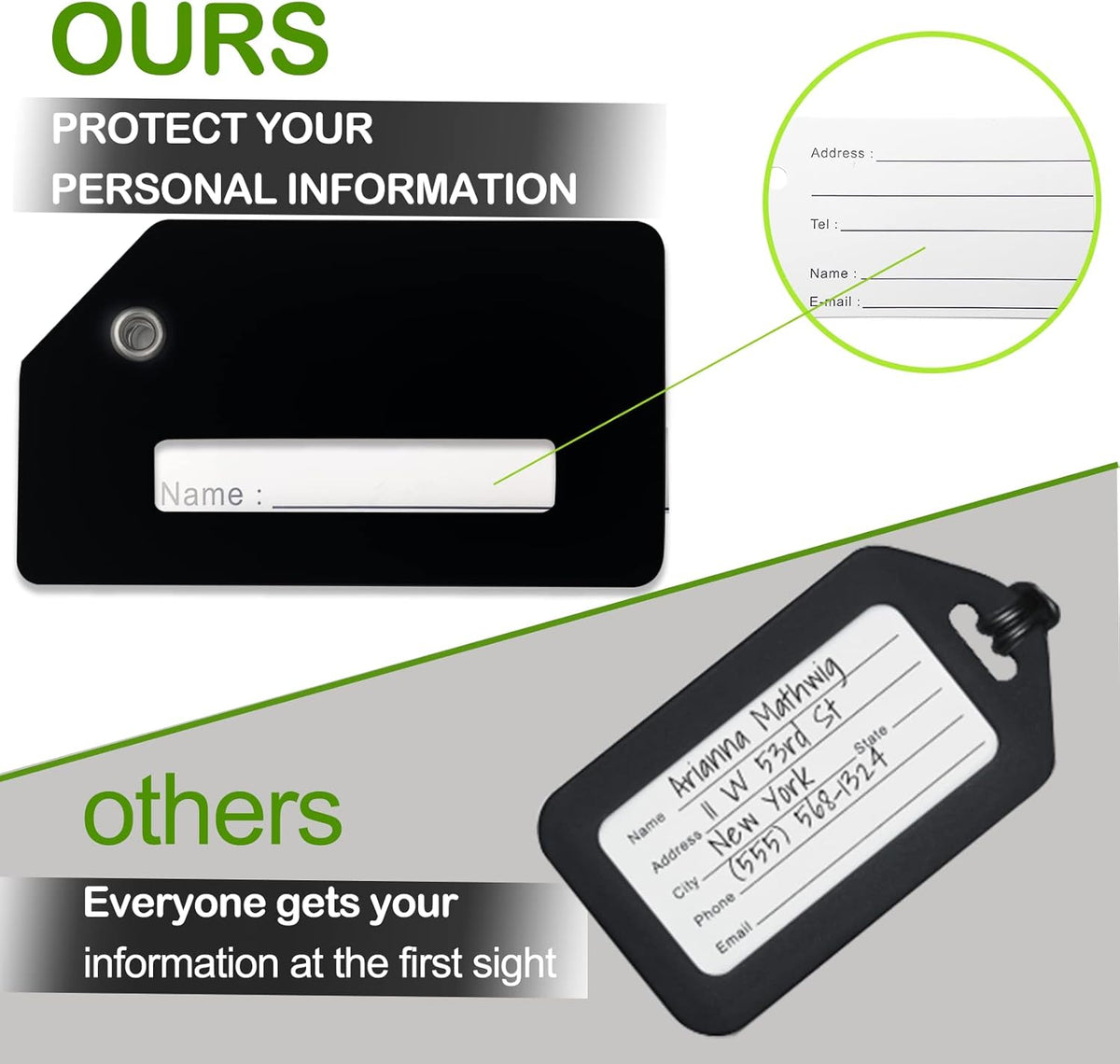Luggage Tag 8 Pcak - Travel Essentials Accessories for Suitcases Quickly Identify, Travel Tags for Luggage, Backpacks, Bags, Baggage, Cruise Suitcases - Flexible & Bright Silicone (Black