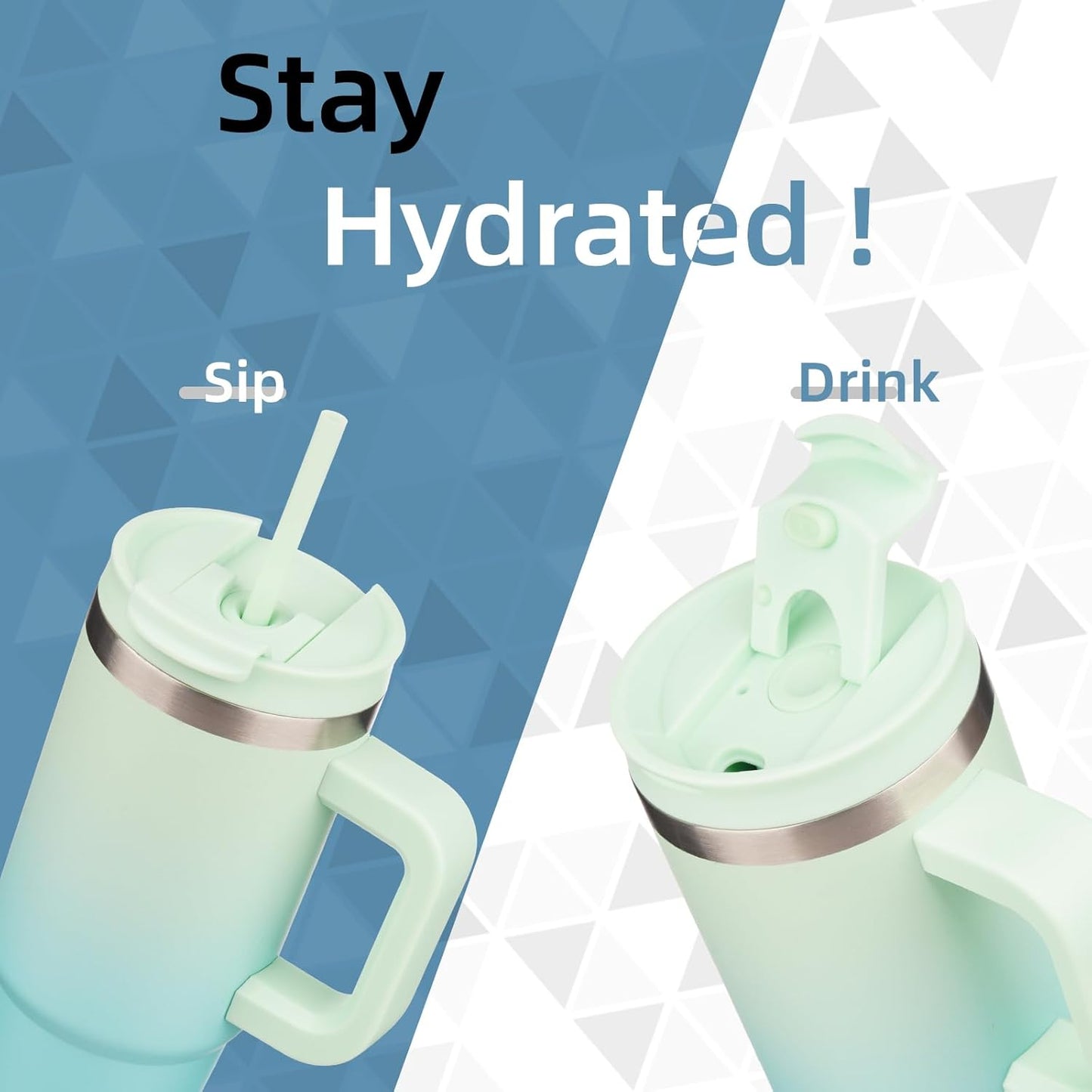 40 oz Tumbler with Handle and 2 Straws,2 in 1 Lid Insulated Water Bottle Stainless Steel Travel Coffee Mug,Mint