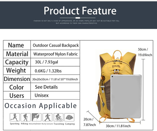 Hiking Backpack 30L Foldable Travel Daypack For Women Men,Camping Daypack Backpacks Lightweight,Durable Hiking Backpack Fit For Hiking,Daily Commuting,Short Trips.(With Rain-cover)