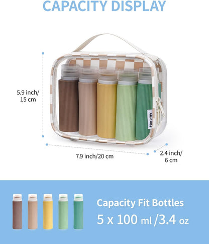 Narwey TSA Approved Clear Toiletry Bag for Travel, Waterproof PVC Clear Makeup Bags, Portable Compact Cosmetic Bag Make Up Organizer, Airport Airline Quart Size Compliant Bag (Light Checkerboard)