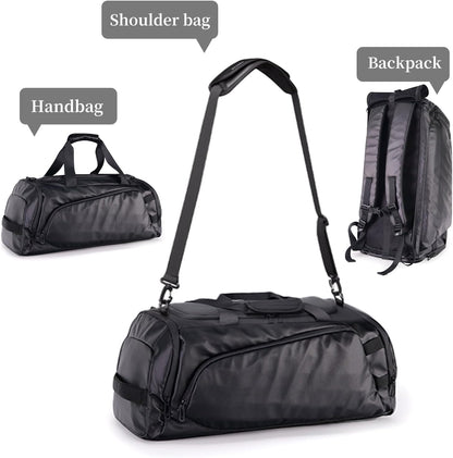 Duffle Bag for Travel, Carry on Gym Bag for Men, Waterproof Sport Bags with Shoe Compartment, 40L Lightweight Weekender Bag for Camping, Hiking, Trips - Black (Basic)