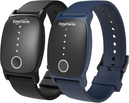 EmeTerm Explore FDA-Cleared Galaxy Black and Navy Blue Anti-Nausea Wristband IP67 Waterproof Morning Motion Travel Sickness Vomit Relief Rechargeable No Gel Drug Free Without Side Effects (2 Pack)