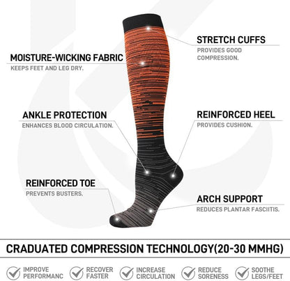 Kickticks 4 Pairs Compression Socks for Woman & Man Unisex 20-30mmHg Knee high Plus Size Wide Calves for Flying Running…