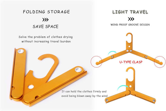 Hikeman Travel Hangers Metal Heavy Duty Folding Hangers for Wet Clothes Portable Space Saving Travel Accessories for Camping Cruise Hotel (3, Orange)
