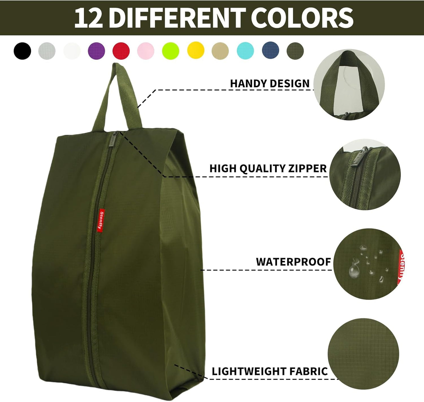 6pcs Portable Shoe Organizer, Travel Pouches with Zipper, Golf Shoe Bags, Clothes Bags, Soccer Cleats Bag, Shoe Pouch for Gym, Waterproof, Odor-Resistant (Dark Green)