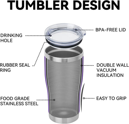 DOMICARE 20oz Tumbler with Lid Stainless Steel Tumblers Bulk, Double Wall Vacuum Insulated Coffee Travel Mug Powder Coated Tumbler, Purple