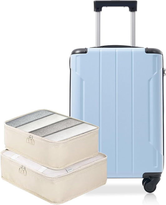 Merax Carry on Luggage Set, 20 Inch Hardshell ABS Suitcase with Spinner Wheels, Built-in TSA Lock & 2 Packing Cubes Airline Approved for Business Weekend Travel