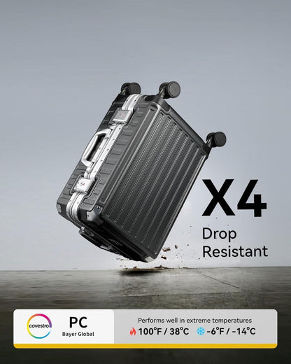 LUGGEX Checked Suitcase with Spinner Wheels, 28 Inch Aluminum Frame Zipperless Polycarbonate Hard Shell Suitcase, Silver