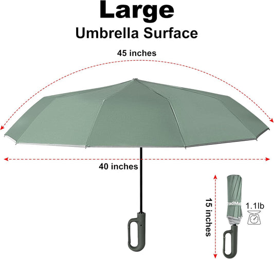 TradMall Travel Umbrella, 280T Fabric Windproof Automatic Portable Compact Folding Umbrellas for Rain with Reflective Stripe for Women and Men