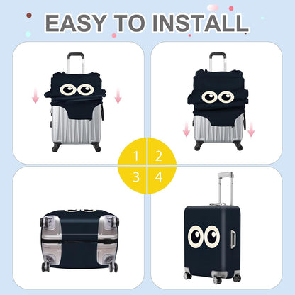 ANNA QUEEN Navy Blue Cartoon Eyes Luggage Cover, Funny Suitcase Protector for 24-26 Inch Luggage, Stretchable & Washable Travel Cover, Cute, Durable & Easy to Spot