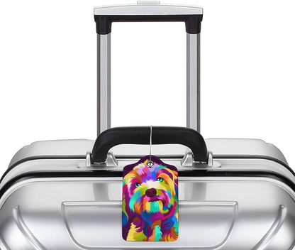 2 Pack Colorful Dog Luggage Tag for Women Girls Kids, Printed Leather Bag Tags for Suitcase Artistic Animal Travel Backpack Labels with Privacy Cover Name ID Card