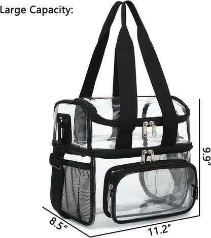 FlowFly Double Layer Cooler Insulated Lunch Bag Adult Lunch Box Large Tote Bag for Men, Women, With Adjustable Strap,Front Pocket and Dual Large Mesh Side Pockets