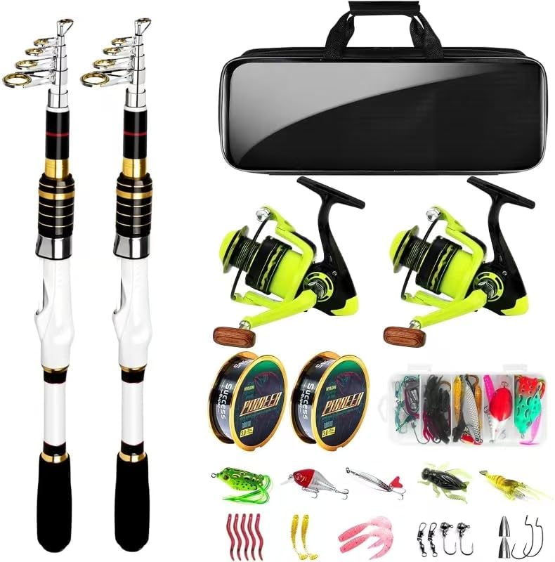 Telescopic Fishing Rod and Reel Combo, 2PACK 5.9FT 6.89FT Carbon Fiber Travel Rod, 2 Collapsible Spinning Reels, 2 100m Line, Carrier Bag and Carrier Bag Lures Kit for Adults Beginners