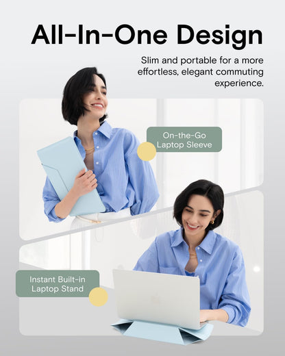 MOFT Laptop Carry Sleeve, 2-in-1 Laptop Bag & Stand for 14" MacBook Air/Pro & Dell/HP/Lenovo/Asus, Stylish Slim Computer Sleeve Bag with Expandable Storage for Computer Accessories, Soothing Mist