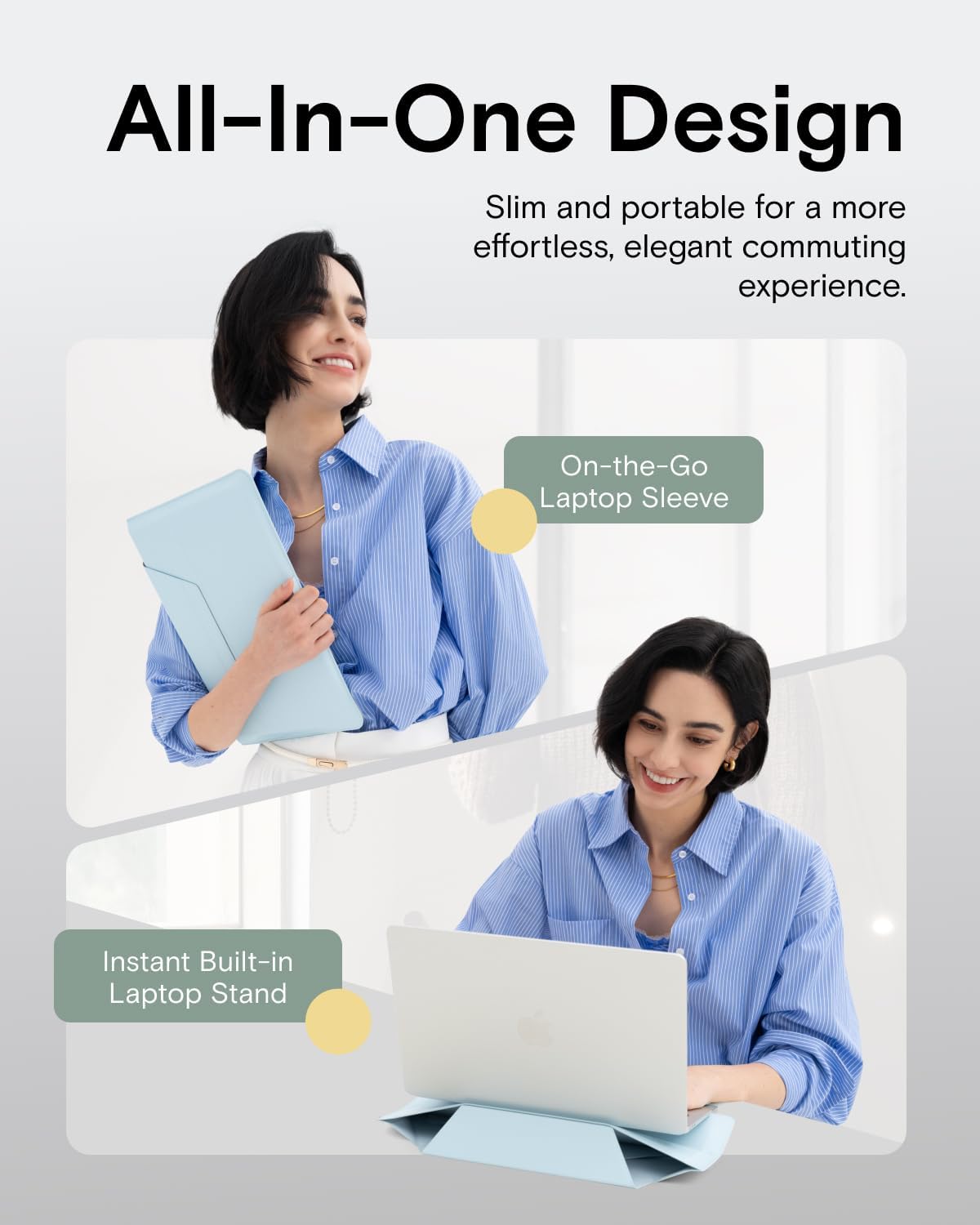 MOFT Laptop Carry Sleeve, 2-in-1 Laptop Bag & Stand for 16" MacBook Air/Pro & Dell/HP/Lenovo/Asus, Stylish Slim Computer Sleeve Bag with Expandable Storage for Computer Accessories, Soothing Mist