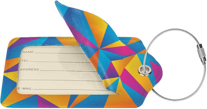2PC Colorful Abstract Luggage Tags for Suitcases, Art Blue, Orange, Purple Geometric Pattern Suitcase Tags with Privacy Name Labels ID Cards for Travel Bag Backpack for Women Men Boys Girls