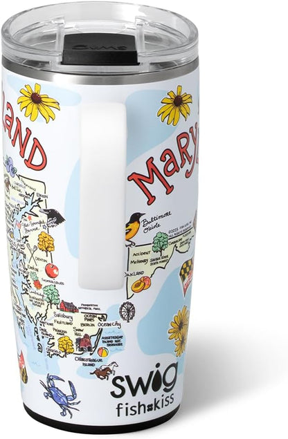 Swig Life 22oz Travel Mug, Insulated Tumbler with Handle and Lid, Travel Coffee Mug, Cup Holder Friendly, Stainless Steel 22 oz Tumbler, Reusable Insulated with Lid (Maryland)