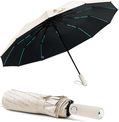 Large Double-Ribs Umbrella Automatic Folding Umbrella for Women Men, Travel, UPF 50+ UV Protection