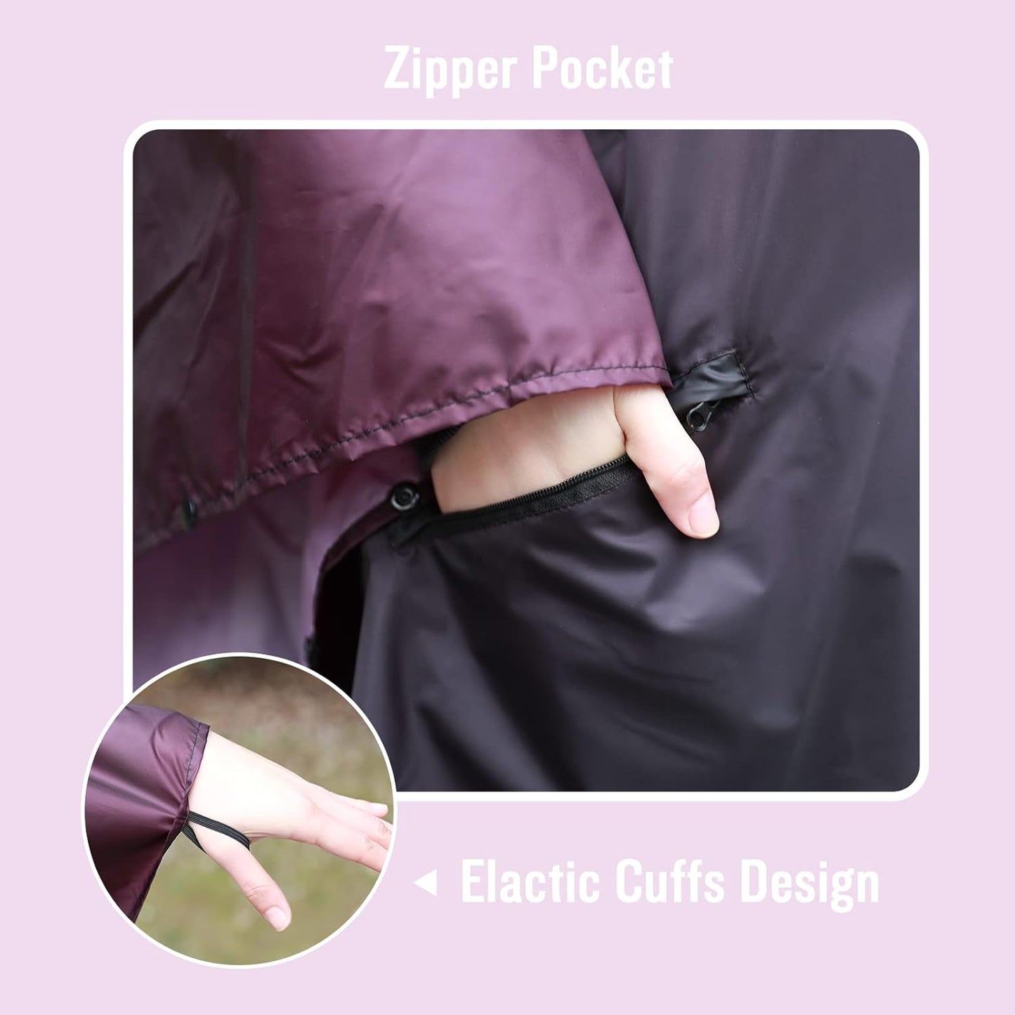 SaphiRose Rain Poncho Jacket Coat Hooded for Adults with Pockets