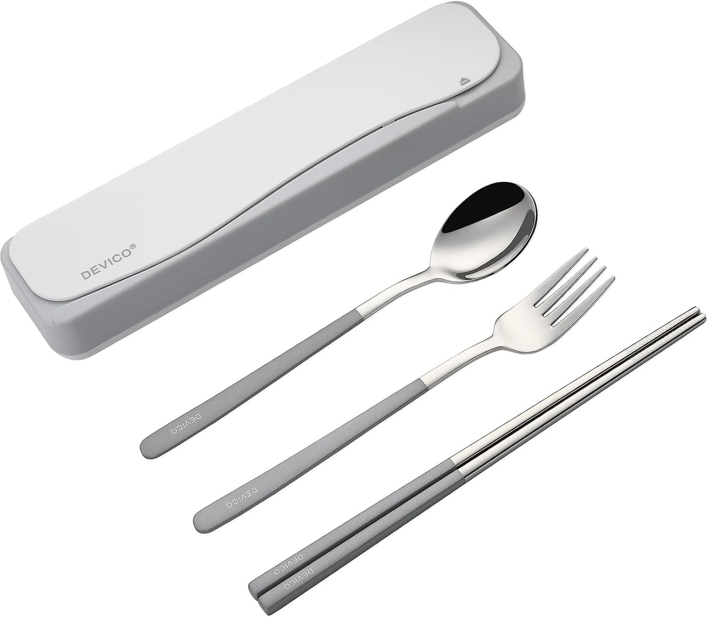 DEVICO Travel Utensils With Case, 18/8 Stainless Steel Camping Utensils, Reusable Portable Silverware Cutlery Set For Lunch Box, Include Fork Spoon Chopsticks