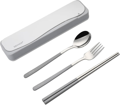 DEVICO Travel Utensils With Case, 18/8 Stainless Steel Camping Utensils, Reusable Portable Silverware Cutlery Set For Lunch Box, Include Fork Spoon Chopsticks