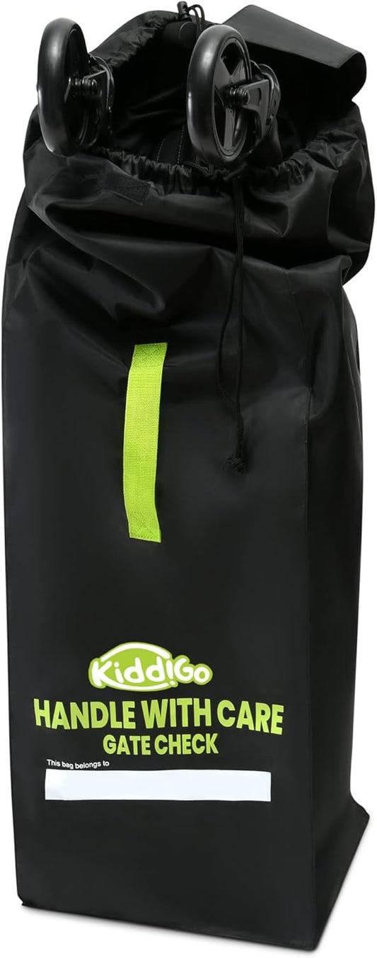 KiddiGo Umbrella Stroller Bag for Airplane Travel, Black and Green, 47" H x 15" W x 12" D, Fits Most Standard Umbrella Strollers, Gate Check Stroller Cover, Water-Resistant, Durable, Easy Carry Design