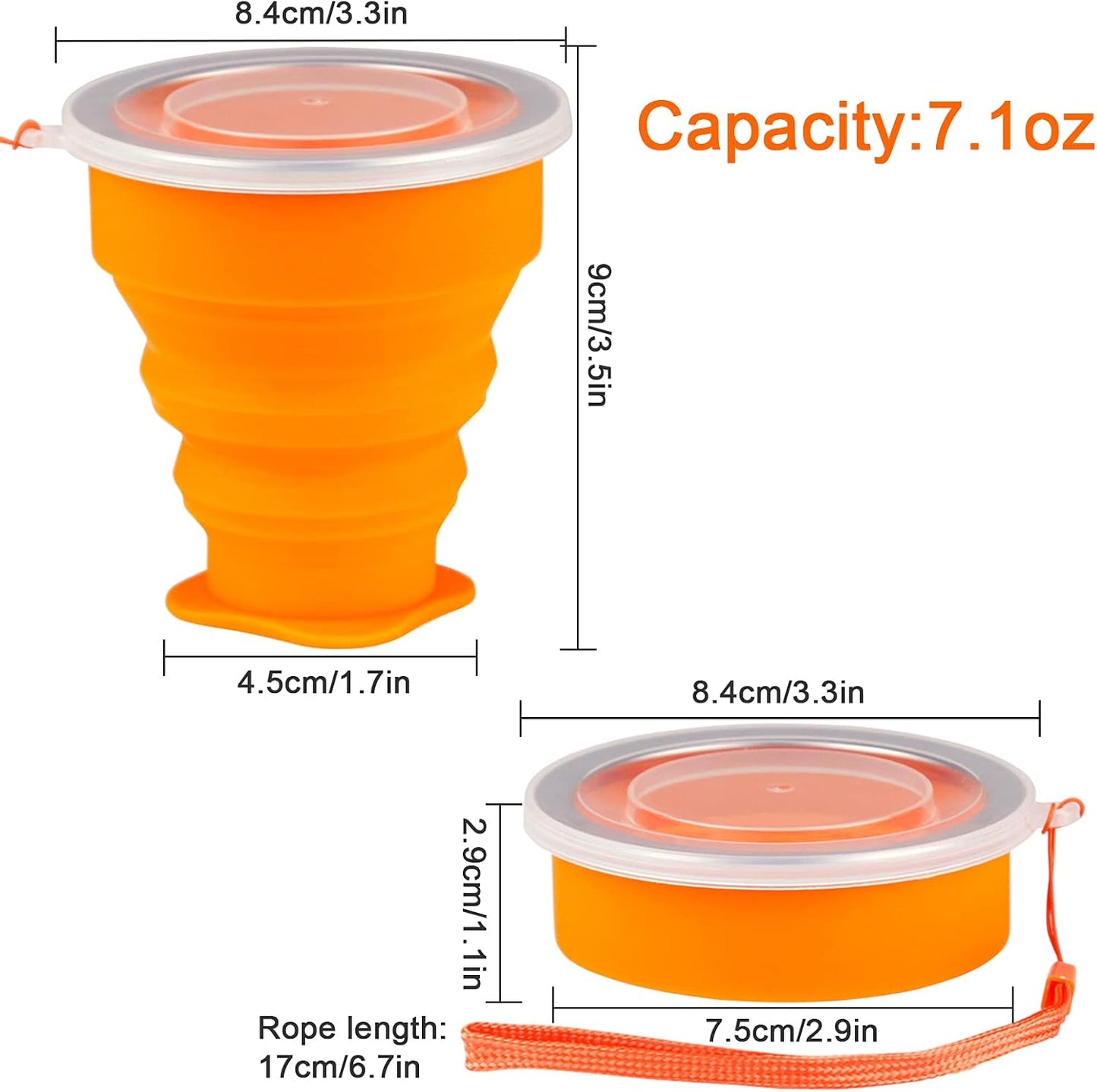 Collapsible Cups for Travel - Portable Silicone Foldable Cup with Lid, Reusable Collapsible Drinking Cup for Camping, Hiking, and Daily Use - Compact, Leak-Proof, and Sturdy Collapsible Water Cup