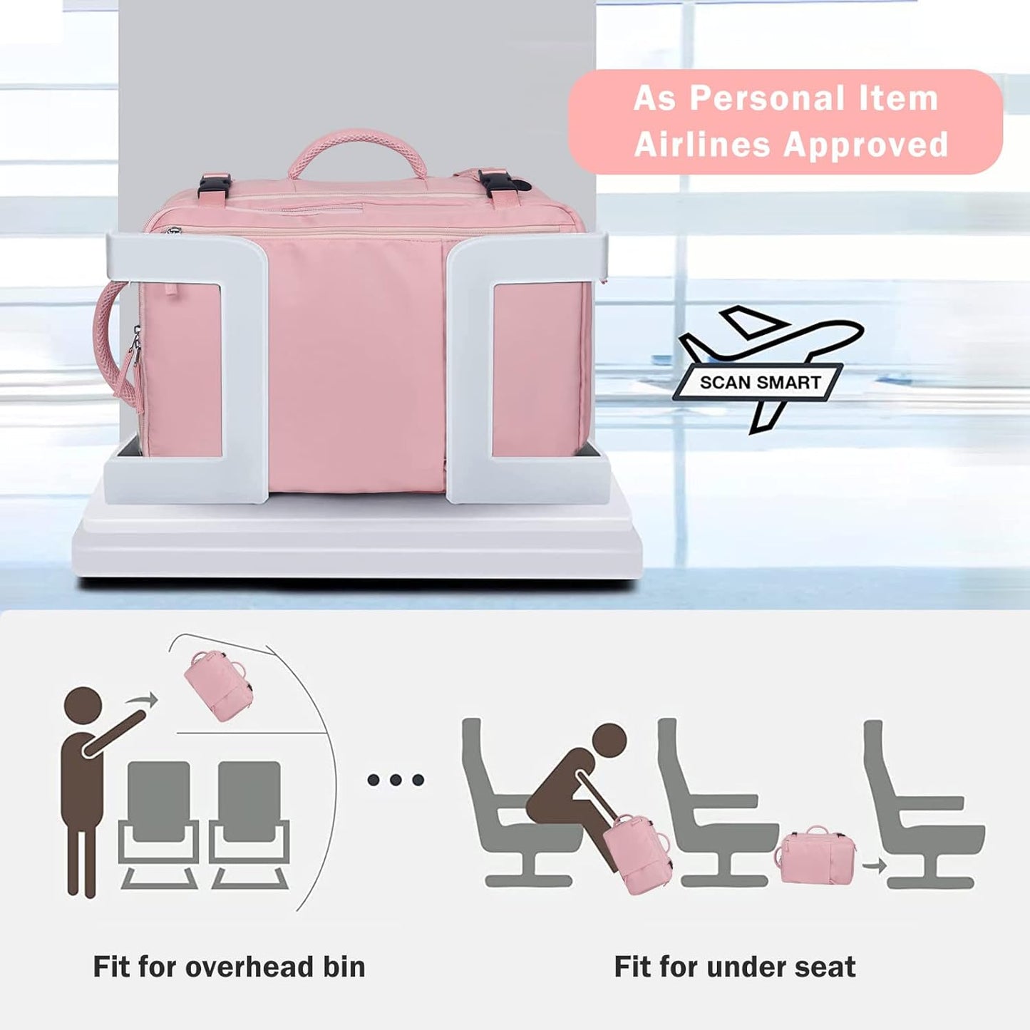 Hanples Carry on Travel Backpack for Women, Large 35L Personal Item Luggage Backpack,17 inch Laptop Backpack TSA Flight Approved, Travel Essentials Casual Daypack with 2 Toiletry Bags (Pink)