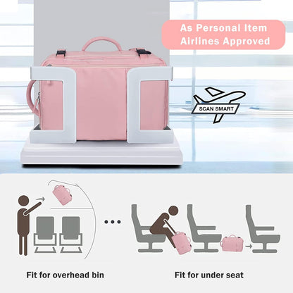 Hanples Carry on Travel Backpack for Women, Large 35L Personal Item Luggage Backpack,17 inch Laptop Backpack TSA Flight Approved, Travel Essentials Casual Daypack with 2 Toiletry Bags (Pink)