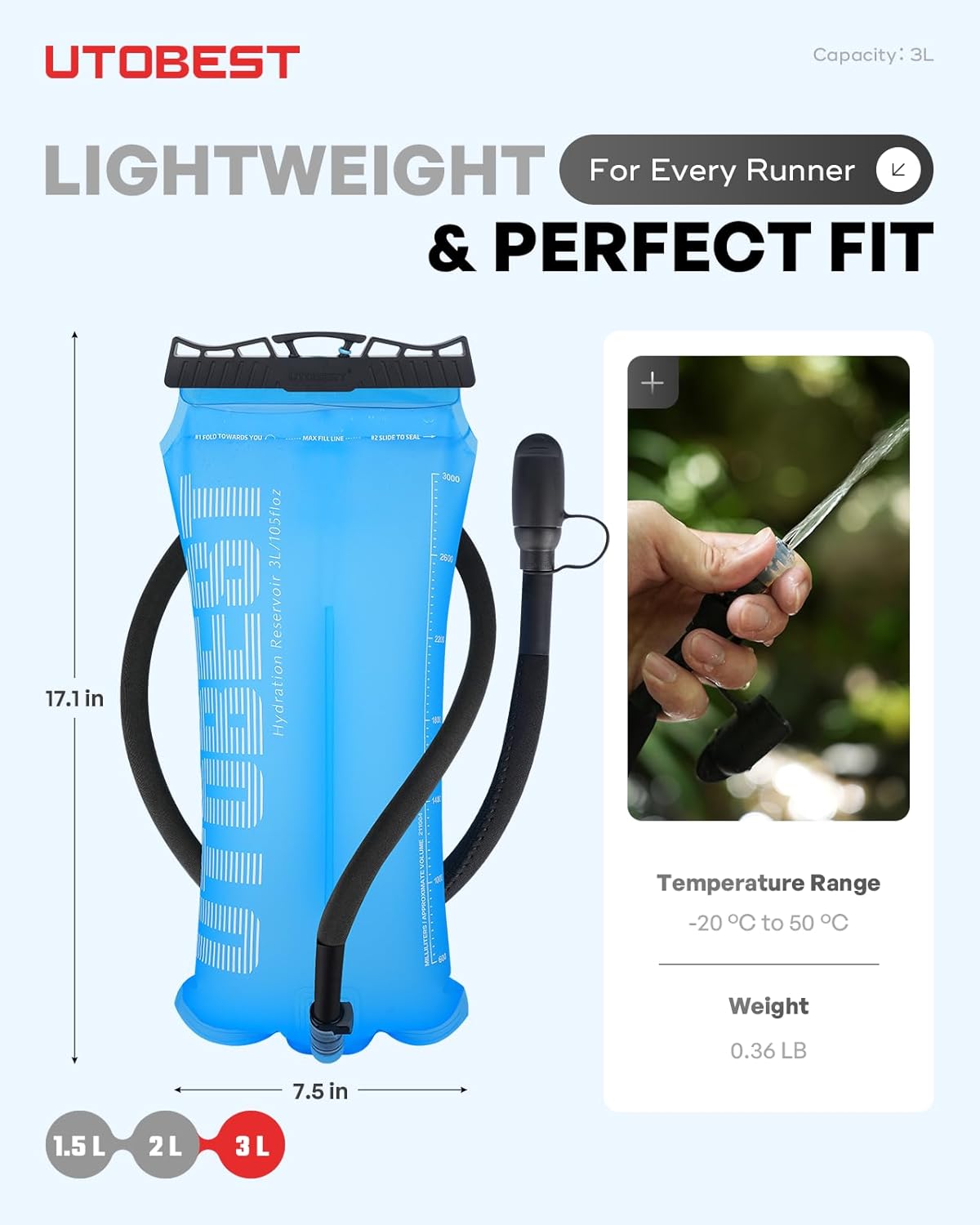 Hydration Bladder,TPU Water Bladder,Water Bladder for Hiking Backpack,BPA Free,Wide Opening,Leak-Proof,Water Reservoir for Hiking Cycling Camping Running