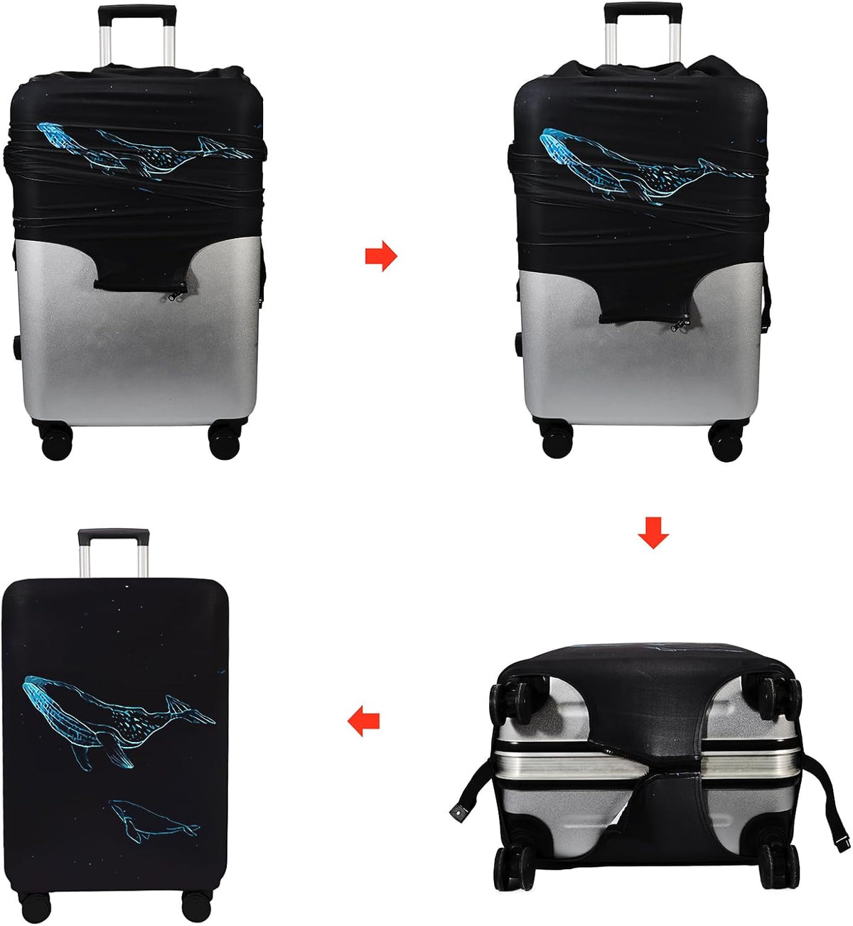 WUJIAONIAO Travel Luggage Cover Baggage Suitcase Cover Protector Skins 18-32 Inch (dolphin, M (for 22-24 inch luggage))
