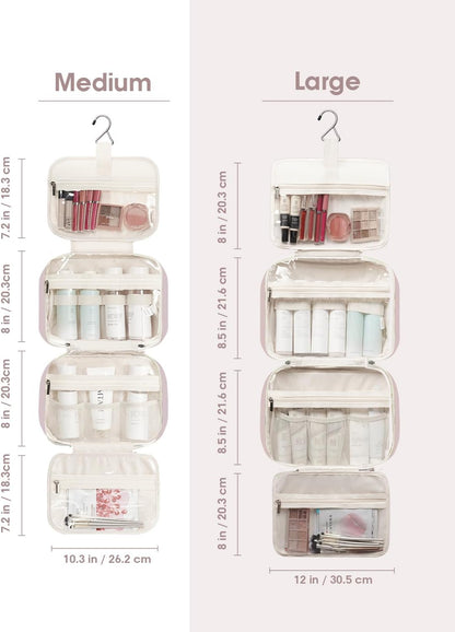 Narwey Travel Toiletry Bag for Women Large Hanging Makeup Bag Organizer Toiletries Bag for Full Size Essentials Accessories Cosmetics (Dusty Rose (Large))