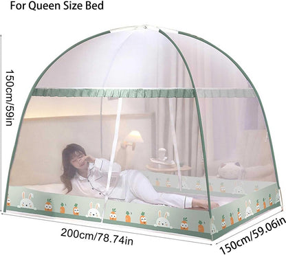 Pop-Up Mosquito Net Tent for Beds Portable Folding Canopy with Net Bottom, Fits Twin to King Size 79x71x59inch, Easy Install Wash for Baby Adults, Indoor Outdoor Use (Green RABIT-Queen Bed)