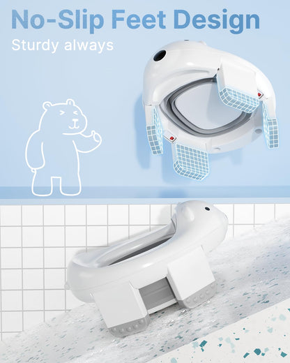 2 In 1 Portable Potty Seat, Travel Potty Seat for Toddlers with Safety Locks, Complete with Training Charts, Storage Bag and Liner Bags, 12 Months+(1 Pack)