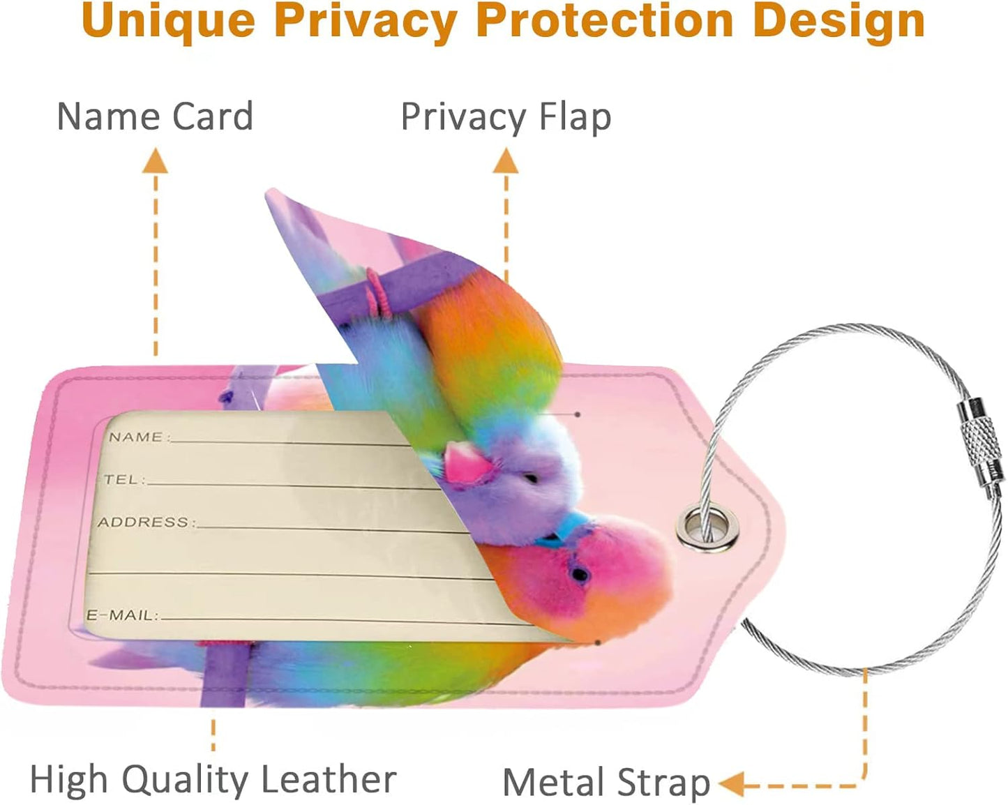 2 Pack Luggage Tag for Suitcase, Cute Unique Leather Bag Tags Identifiers Privacy Cover ID Label with Durable Steel Loop for Women Men Kids Girls Travel,Bird