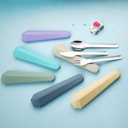 DEVICO Travel Utensils with Case, Reusable Camping Silverware Cutlery, 18/8 Stainless Steel Portable Fork Spoon Knife Set for Lunch Picnic School Workplace (Teal)