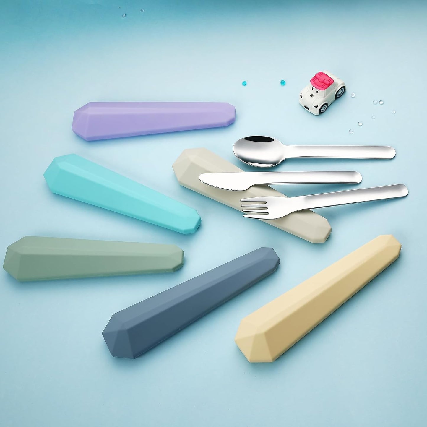 DEVICO Travel Utensils with Case, Reusable Camping Silverware Cutlery, 18/8 Stainless Steel Portable Fork Spoon Knife Set for Lunch Picnic School Workplace (Green)