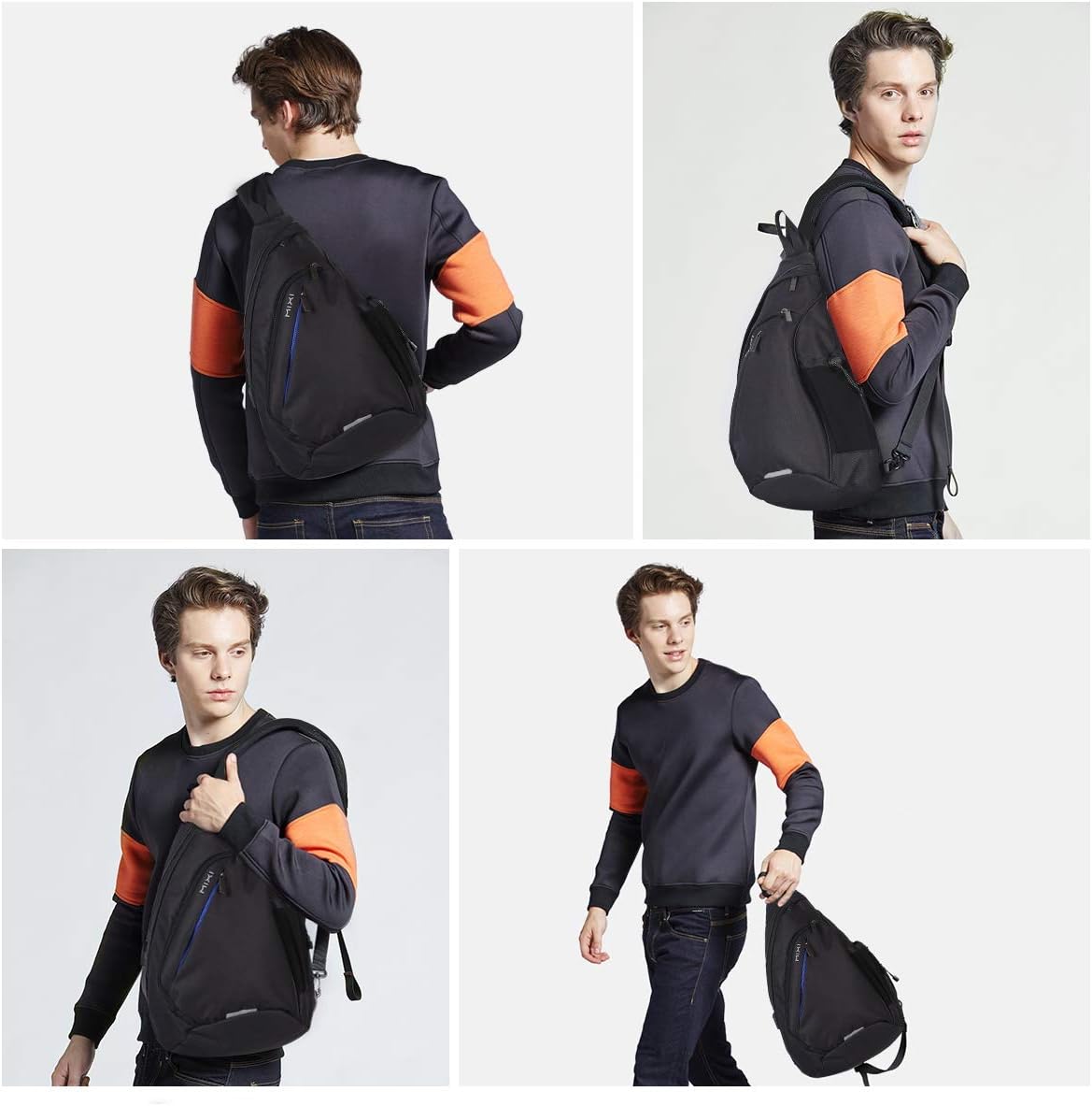 mixi Sling Bag Men Backpack Unisex One Shoulder Bag Hiking Travel Backpack Crossbody with USB Port for Men Women Versatile Casual Daypack-17 inch,Black