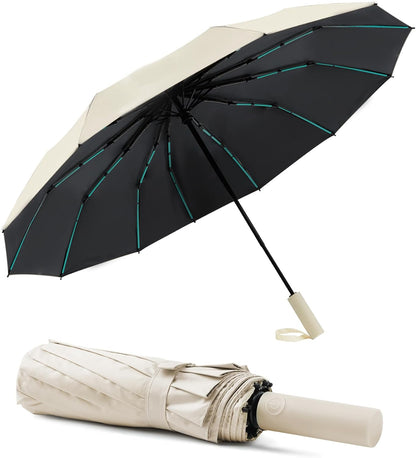 Large Double-Ribs Umbrella Automatic Folding Umbrella for Women Men, Travel, UPF 50+ UV Protection