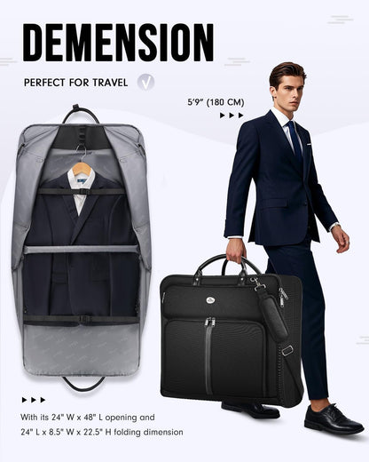 MATEIN Mens Garment Bags for travel, Large Travel Suit Bag Up to 7 Suits with Strap, Wrinkle Free Carry On Garment Bags for Hanging Clothes, Business Suitcase Luggage Bag Fit 17.3 Inch Laptop, Black