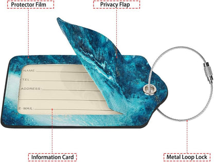 Abstract Ocean Texture Luggage Tags for Suitcases,2 Pack Luggage Tag, Leather Stainless Steel Loop Label Tag for Women Girl Travel Bag Suitcase