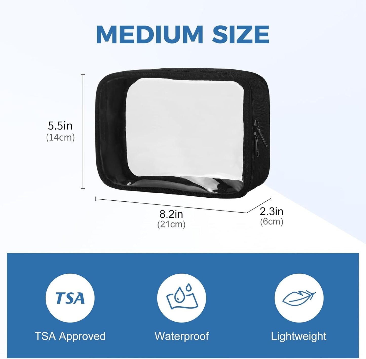 Moyad TSA Approved Clear Toiletry Bag, 2 Pack Quart Size 3-1-1 Liquids Pouch for Travel, Transparent Makeup & Cosmetic Organizer for Women Men, Black