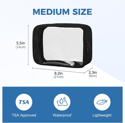 Moyad TSA Approved Clear Toiletry Bag, 1 Pack Quart Size 3-1-1 Liquids Pouch for Travel, Transparent Makeup & Cosmetic Organizer for Women Men, Black