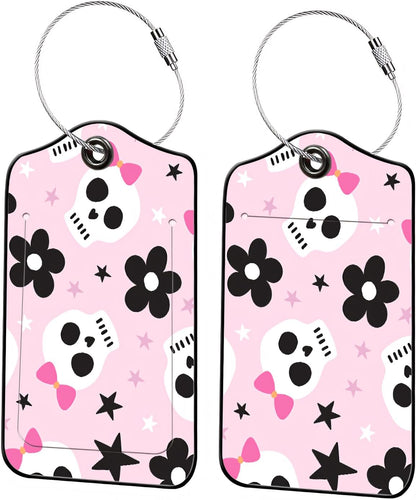 Luggage Tags for Suitcases, 2-Pack PU Leather for Cruise & Travel, Baggage ID Tags with Privacy Cover & Address Card, Durable Metal Ring, Kids Adults Travel Accessories, Sweet Punk Skulls