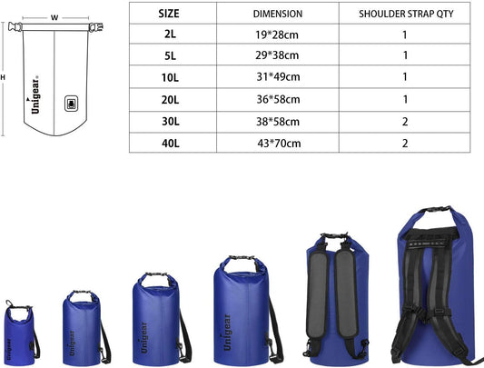 Unigear Dry Bag Waterproof, 2L/5L/10L/20L/30L/40L Floating and Lightweight Bags for Kayaking, Boating, Fishing, Swimming and Camping with Waterproof Phone Case