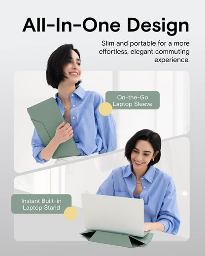 MOFT Laptop Carry Sleeve, 2-in-1 Laptop Bag & Stand for 16" MacBook Air/Pro & Dell/HP/Lenovo/Asus, Stylish Slim Computer Sleeve Bag with Expandable Storage for Computer Accessories, Seafoam