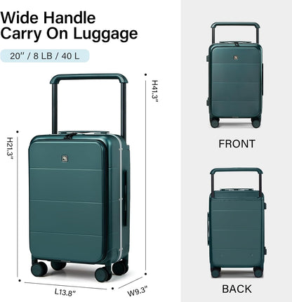 Hanke Top Opening Carry On Luggage, 20 Inch Zipperless Aluminum Frame Wide Handle Luggage, All-PC Hard Shell Trunk Suitcase with Spinner Wheels, TSA Airline Approved (Blackish Green, 40L)