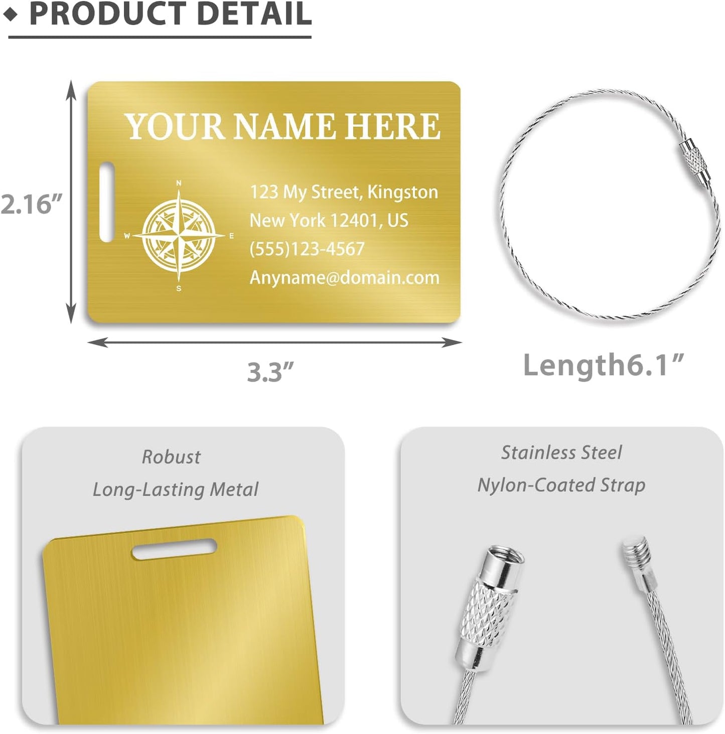 Personalized Luggage Tags for Suitcases (2/4/6/8 Pack) - Custom Engraved Metal Travel Tag, Customizable Pattern/Name/Text for Bags Backpacks Suitcases