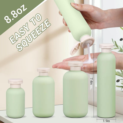 ASEVAT 8.8oz 4Pcs Plastic Refillable Travel Shampoo And Conditioner Bottles With Flip Cap